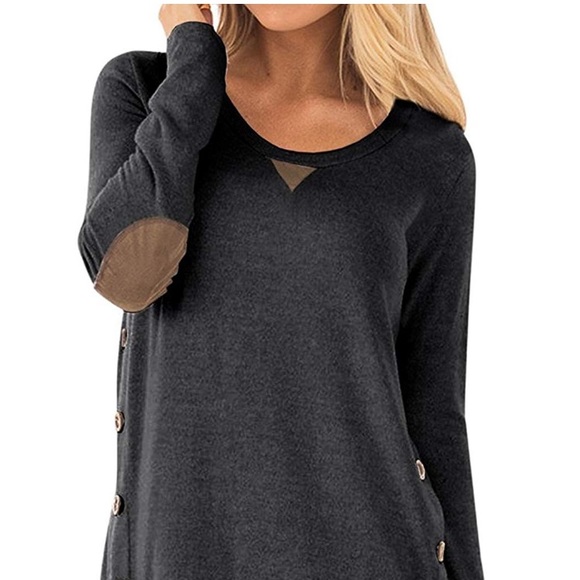Tops - New Sleeve Faux Suede Loose Tunic Button